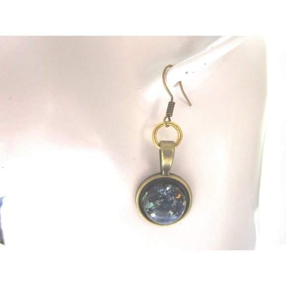 Bronze nickel free blue gold galaxy earrings - stainless steel nickel free hook - Picture 2 of 9